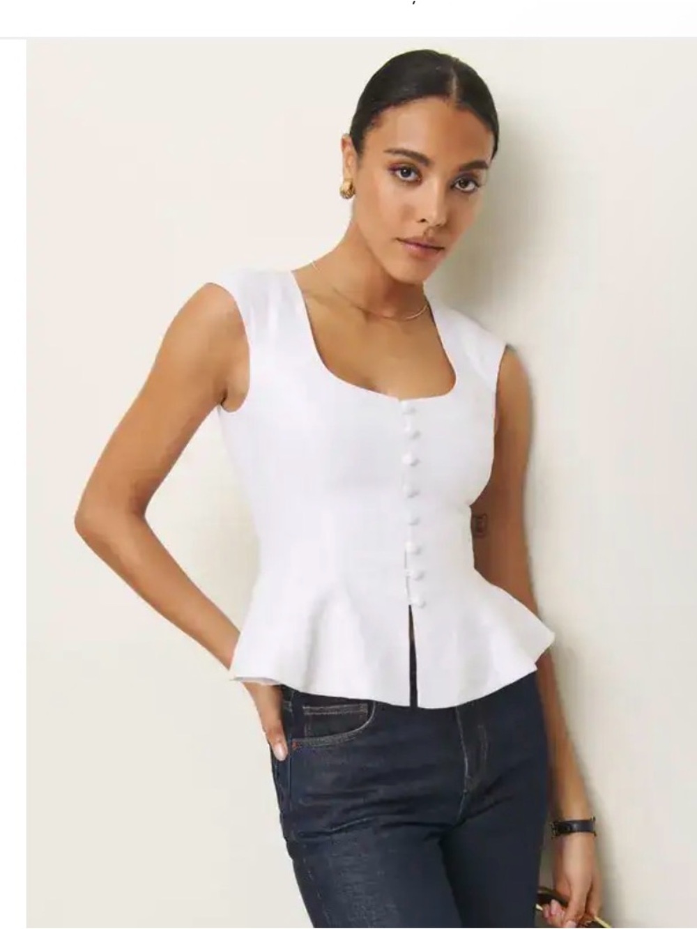 Reformation Paolina 
 White Scoop-Neck Button Front linen